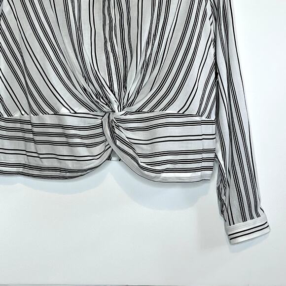 INC Twist Front Button Up Shirt Striped White Black Womens Small - Picture 7 of 13